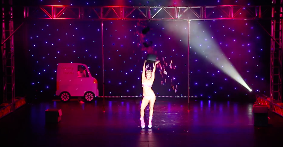 video image of performance at Shine Pole competition in Ringwood at Karralyka theatre, pole fitness, pole dancing